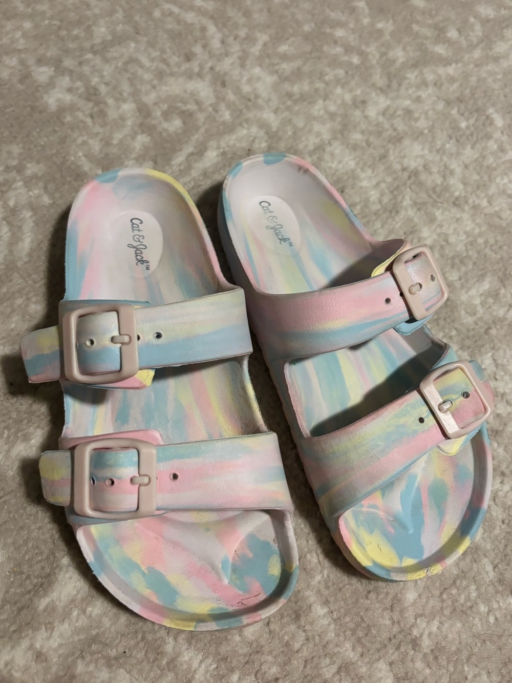 Cat & Jack Kids' Pastel Tie-Dye Double-Buckle Sandals - Pink/Blue/Yellow Size 1